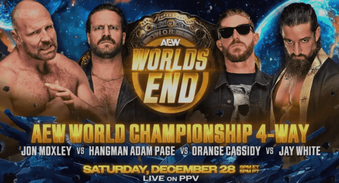 AEW Men's World Championship Match Graphic from AEW World's End 2024: Moxley vs. Page vs. Cassidy vs. White