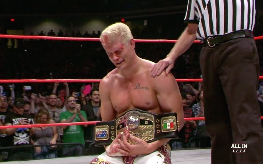 Cody Rhodes after winning the NWA World's Heavyweight Championship at the original All In